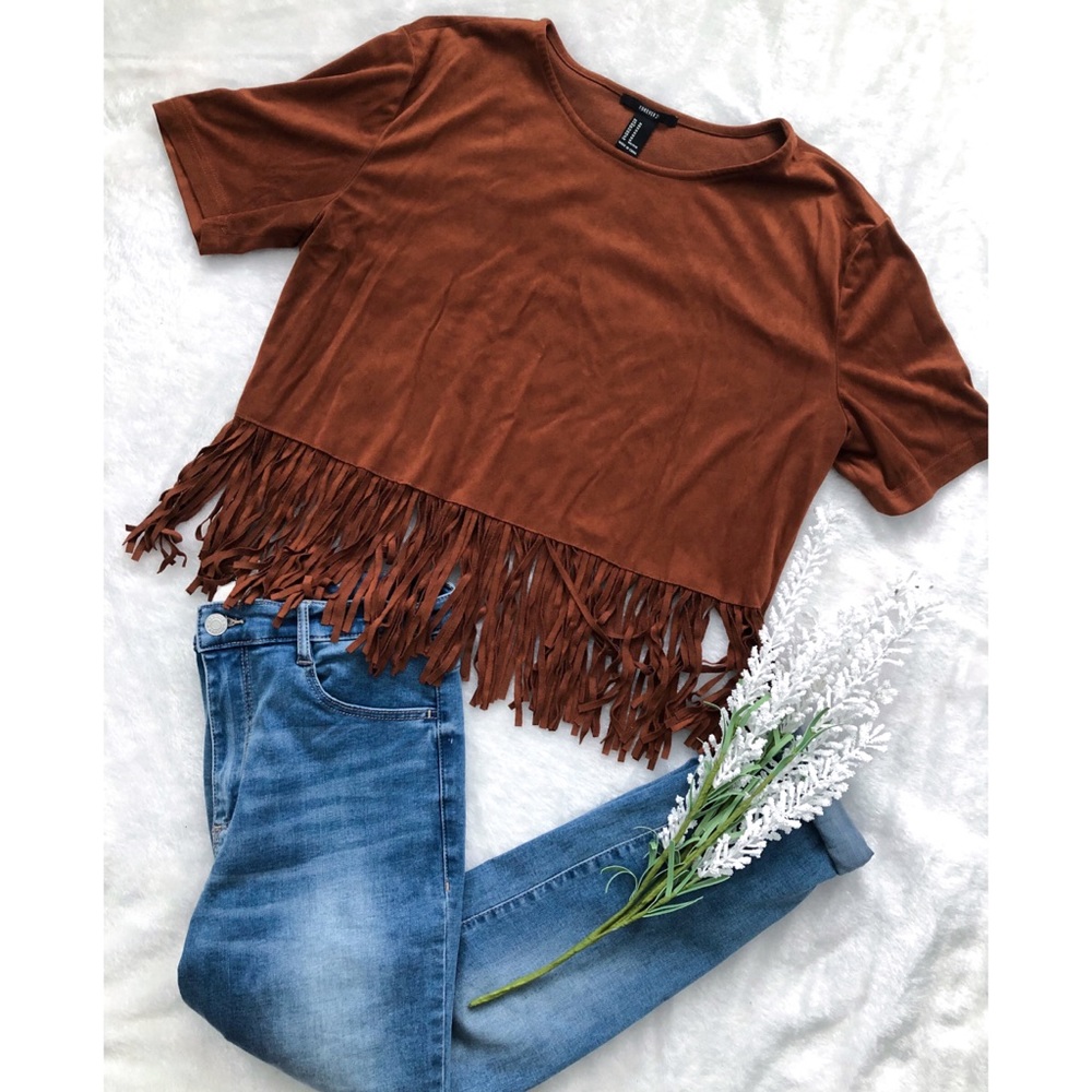 F21 Faux Suede Fringe Top